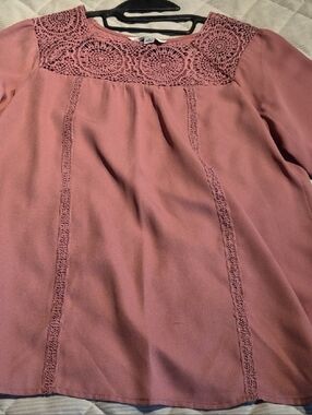 Counterparts Dusty Mauve Crochet Yoke Top